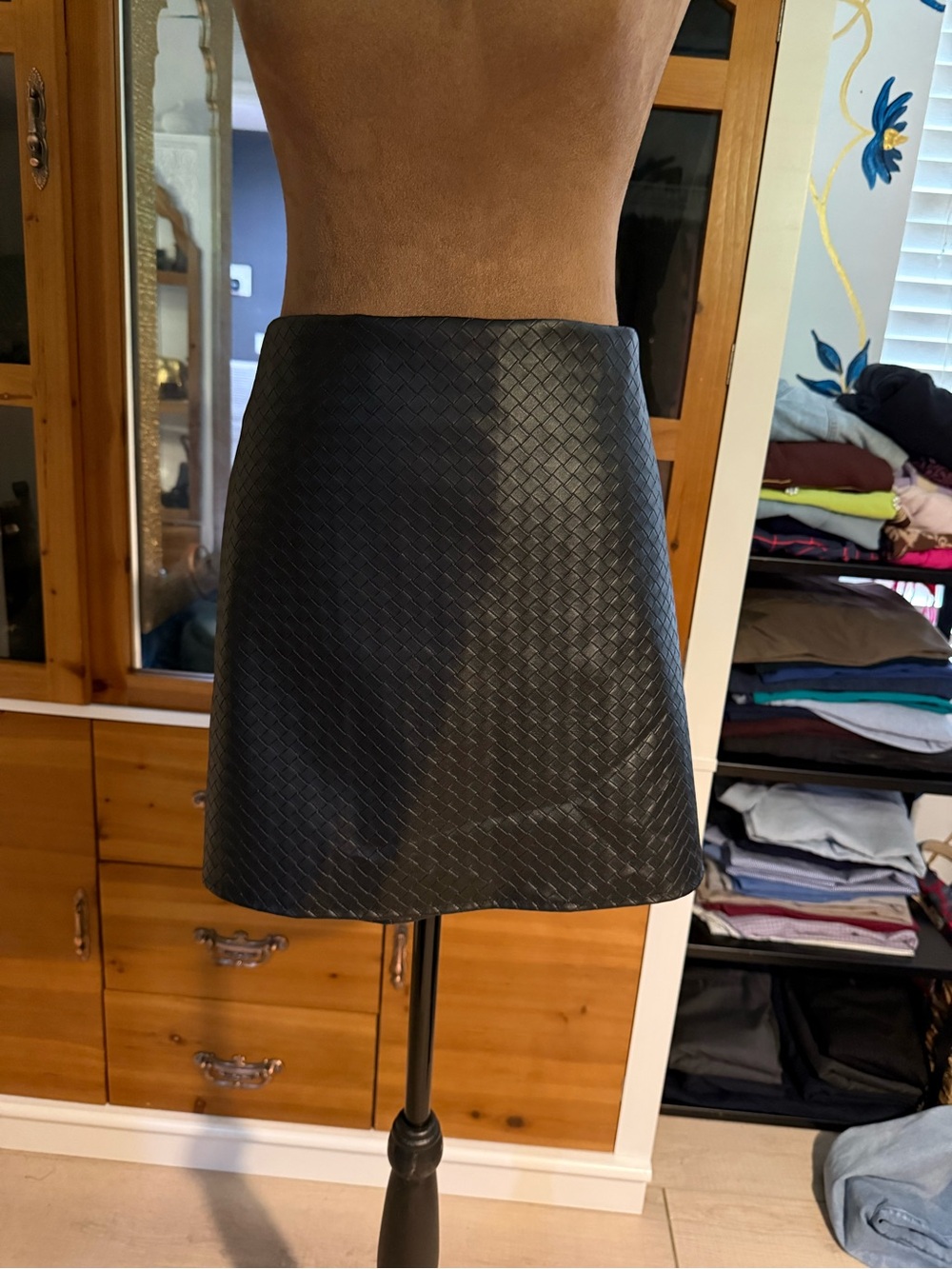 Woven Faux Leather A-Line Skort - Black